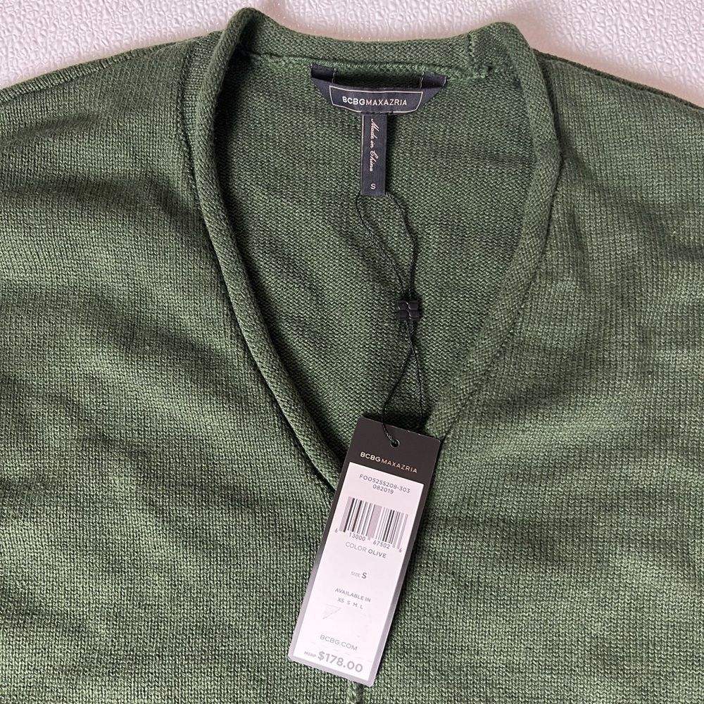 Bcbgmaxazria Olive Green V-Neck Roll Trim Pullover Sweater Size Small NWT - Picture 6 of 12